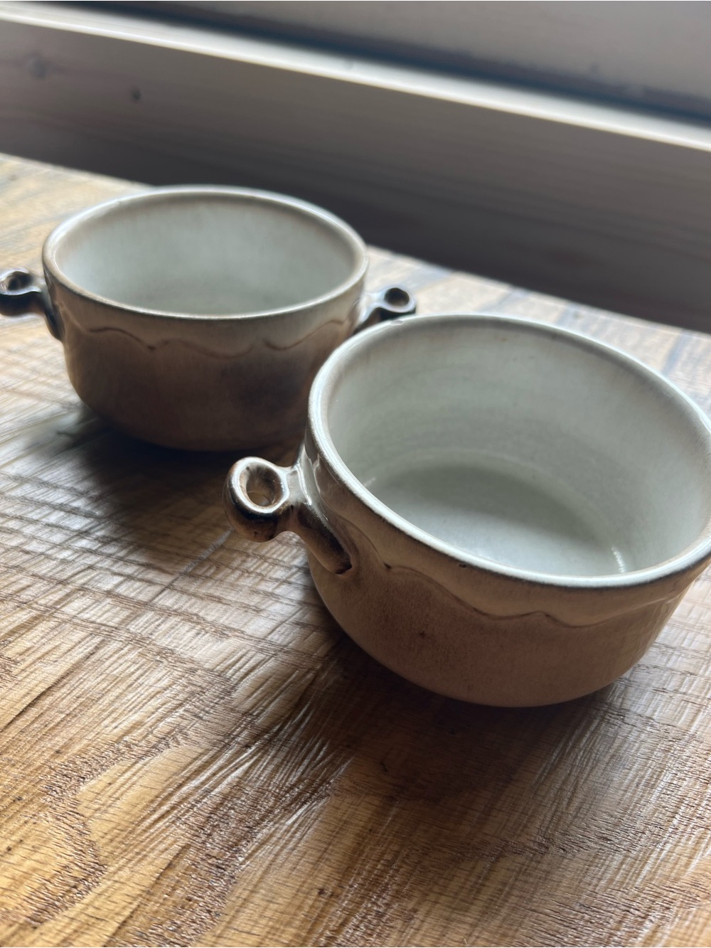 Stoneware Double-Handled Soup Bowl Set in Creamy Taupe Glaze